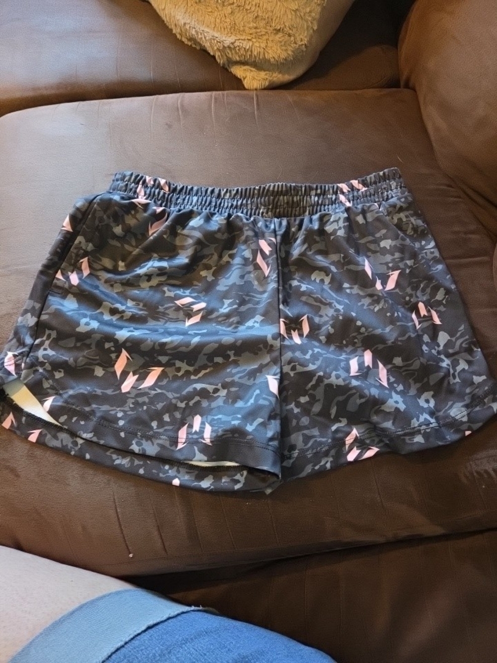 Girls' Gray Camo Athletic Shorts with Pink Accent